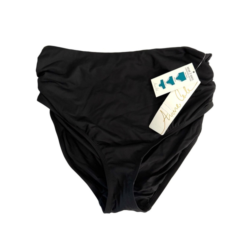 NEW Anne Cole Convertible Swimsuit Bottoms Three Way Shirred Black Size S